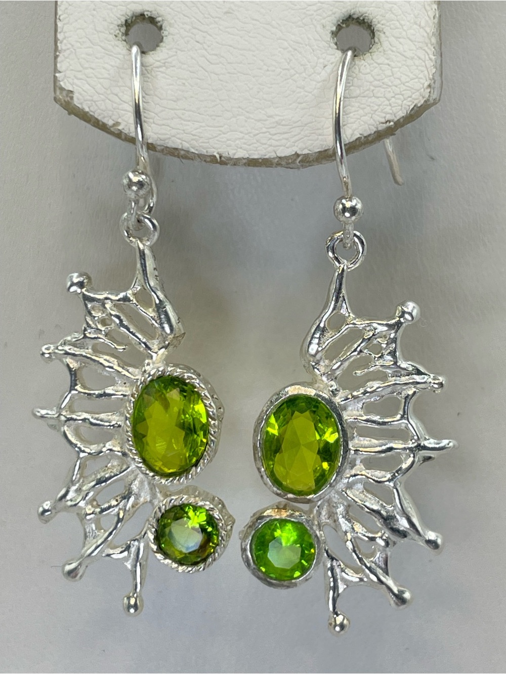 Sterling Silver Peridot Green Gemstone Artisan Dangle Earrings Handcrafted